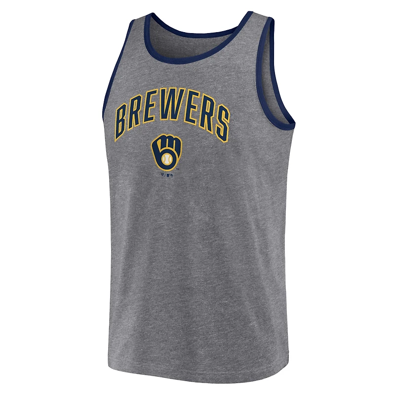 Débardeur Fanatics Heather Gray pour homme, motif Milwaukee Brewers.
