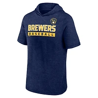 Sweat à capuche manches courtes pour hommes Fanatics Heather Navy Milwaukee Brewers Push