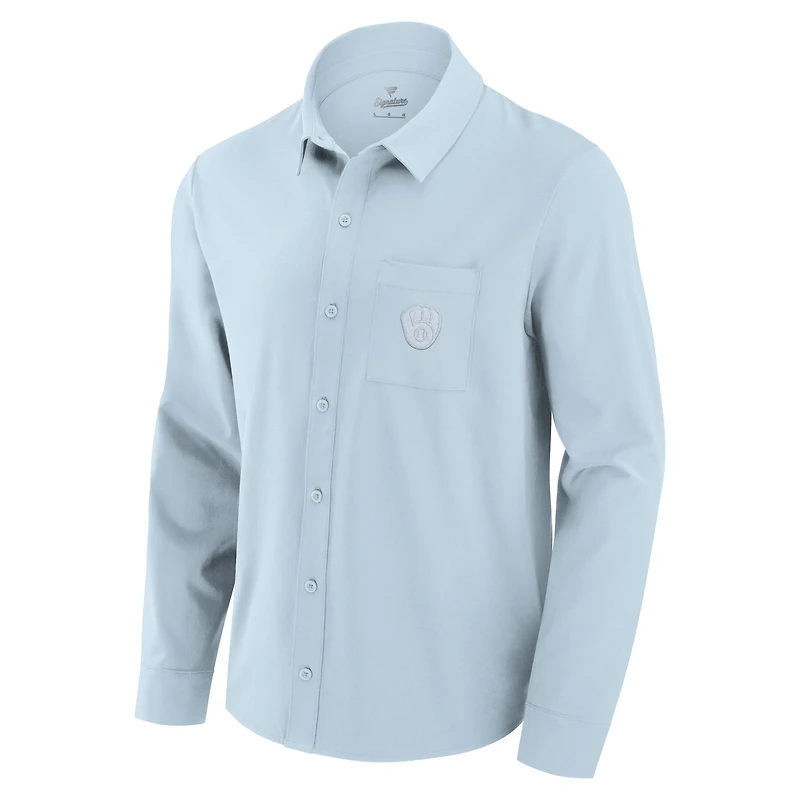 Chemise boutonnée à manches longues Fanatics pour hommes, bleu clair, Milwaukee Brewers Front Office
