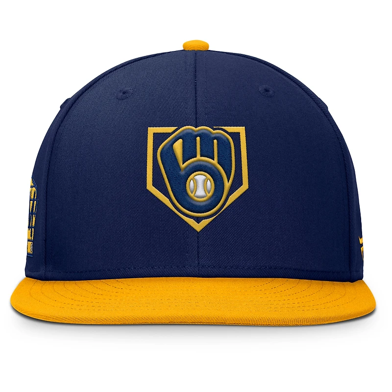 Casquette snapback Fanatics bleu marine/or Milwaukee Brewers Batter's Box pour homme