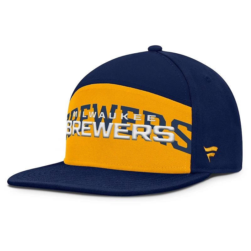 Casquette Snapback Fanatics bleu marine/doré Milwaukee Brewers Clubhouse Splitter pour homme