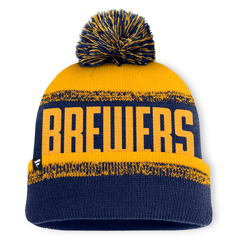 Bonnet en tricot à revers et pompon No-Doubter des Milwaukee Brewers, bleu marine/doré, Fanatics pour homme
