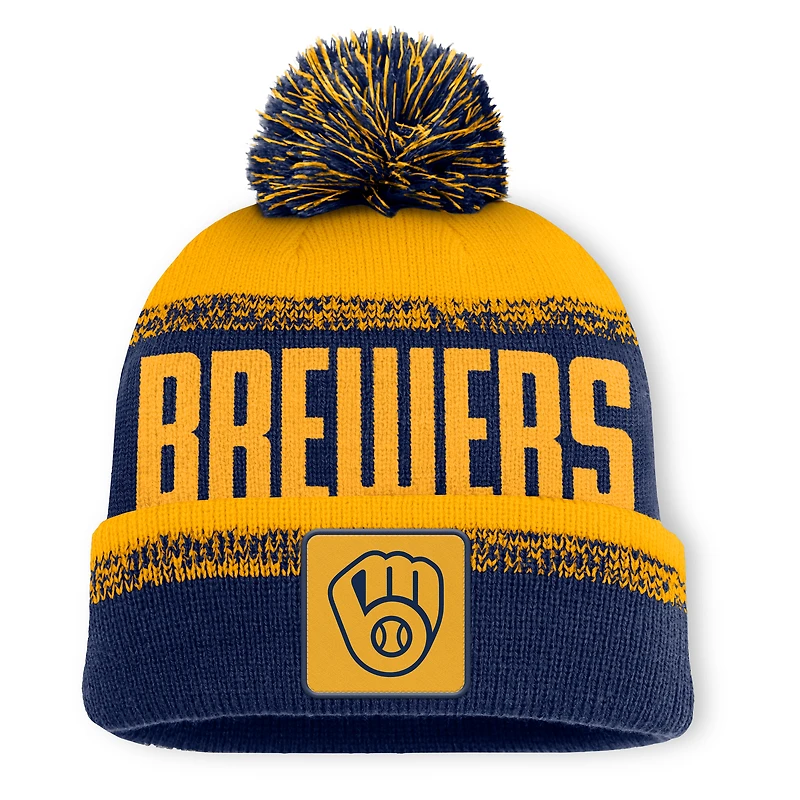 Bonnet en tricot à revers et pompon No-Doubter des Milwaukee Brewers, bleu marine/doré, Fanatics pour homme