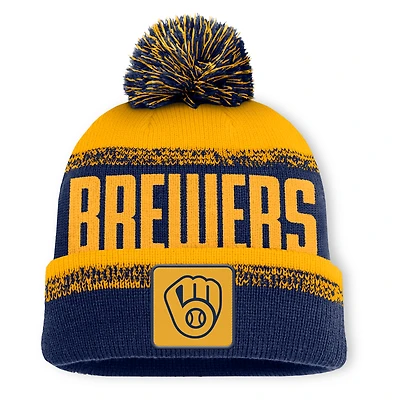 Bonnet en tricot à revers et pompon No-Doubter des Milwaukee Brewers, bleu marine/doré, Fanatics pour homme