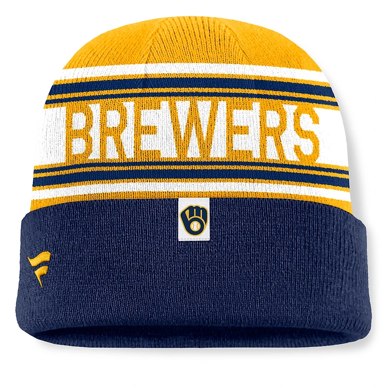 Bonnet en tricot à revers à rayures bleu marine pour hommes Fanatics Milwaukee Brewers