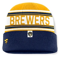 Bonnet en tricot à revers à rayures bleu marine pour hommes Fanatics Milwaukee Brewers