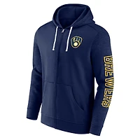 Sweat à capuche léger entièrement zippé pour hommes Fanatics Navy Milwaukee Brewers Offensive Line Up
