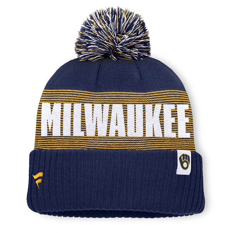 Men's Fanatics Navy Milwaukee Brewers Striate Cuffed Knit Hat with Pom