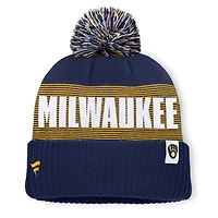 Men's Fanatics Navy Milwaukee Brewers Striate Cuffed Knit Hat with Pom