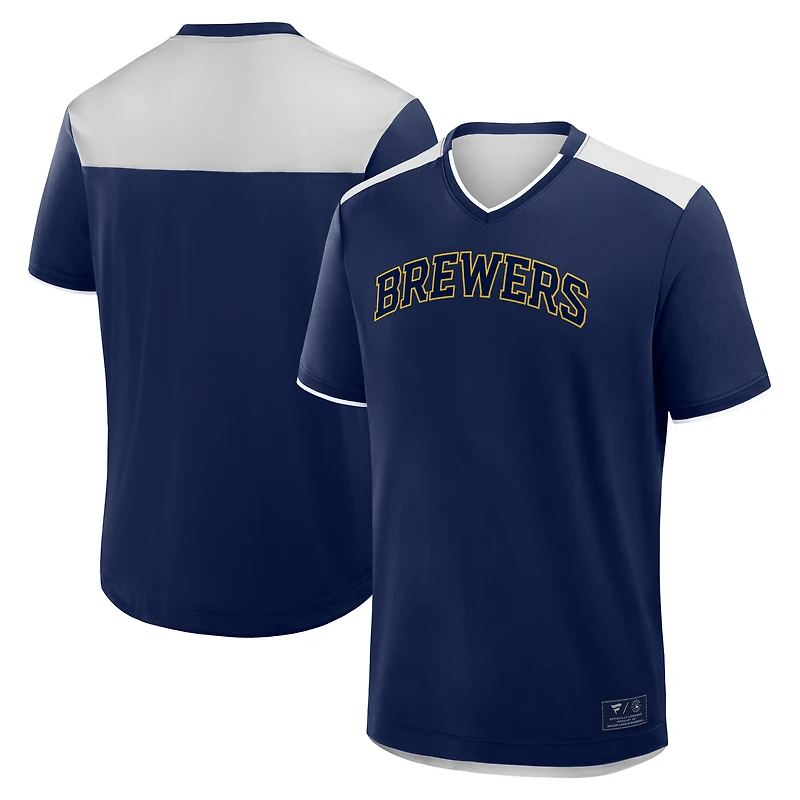T-shirt col V bleu marine Fanatics pour homme, motif Walk Off des Milwaukee Brewers