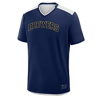 T-shirt col V bleu marine Fanatics pour homme, motif Walk Off des Milwaukee Brewers