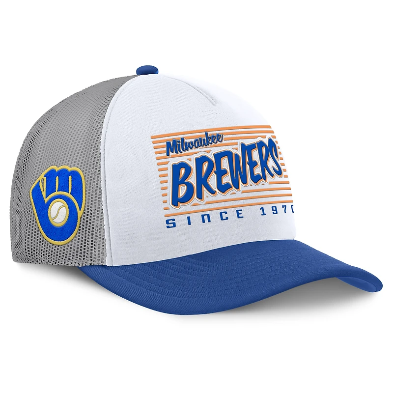 Men's Fanatics White/Royal Milwaukee Brewers On Deck A-Frame Snapback Hat