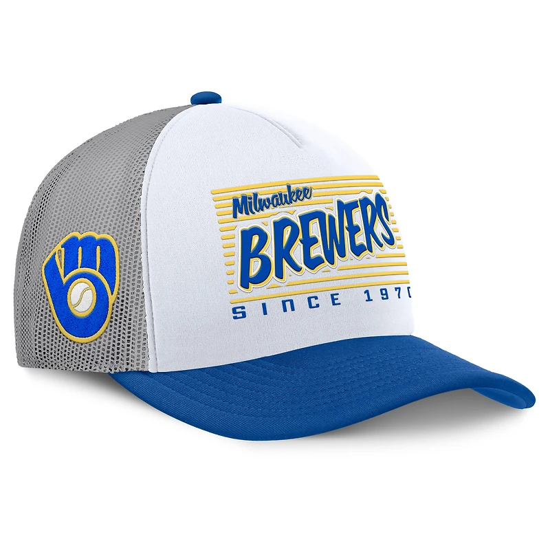 Men's Fanatics White/Royal Milwaukee Brewers On Deck A-Frame Snapback Hat