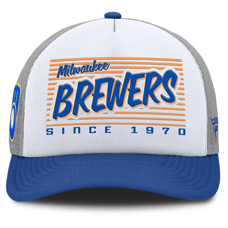 Men's Fanatics White/Royal Milwaukee Brewers On Deck A-Frame Snapback Hat