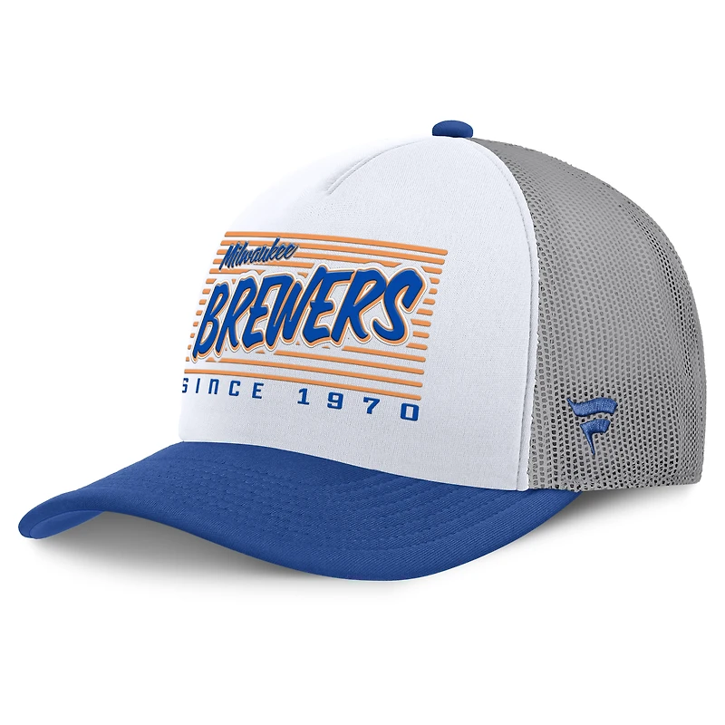 Men's Fanatics White/Royal Milwaukee Brewers On Deck A-Frame Snapback Hat