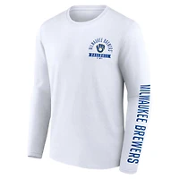 Men's Fanatics White Milwaukee Brewers Pressbox Long Sleeve T-Shirt