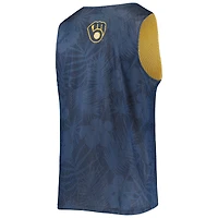 Débardeur réversible en maille à motif floral FOCO bleu marine et or Milwaukee Brewers pour homme