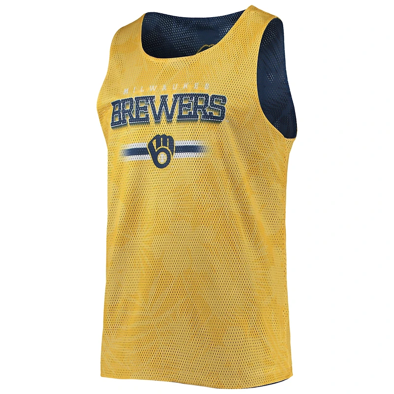Men's FOCO Navy/Gold Milwaukee Brewers Floral Reversible Mesh Tank Top