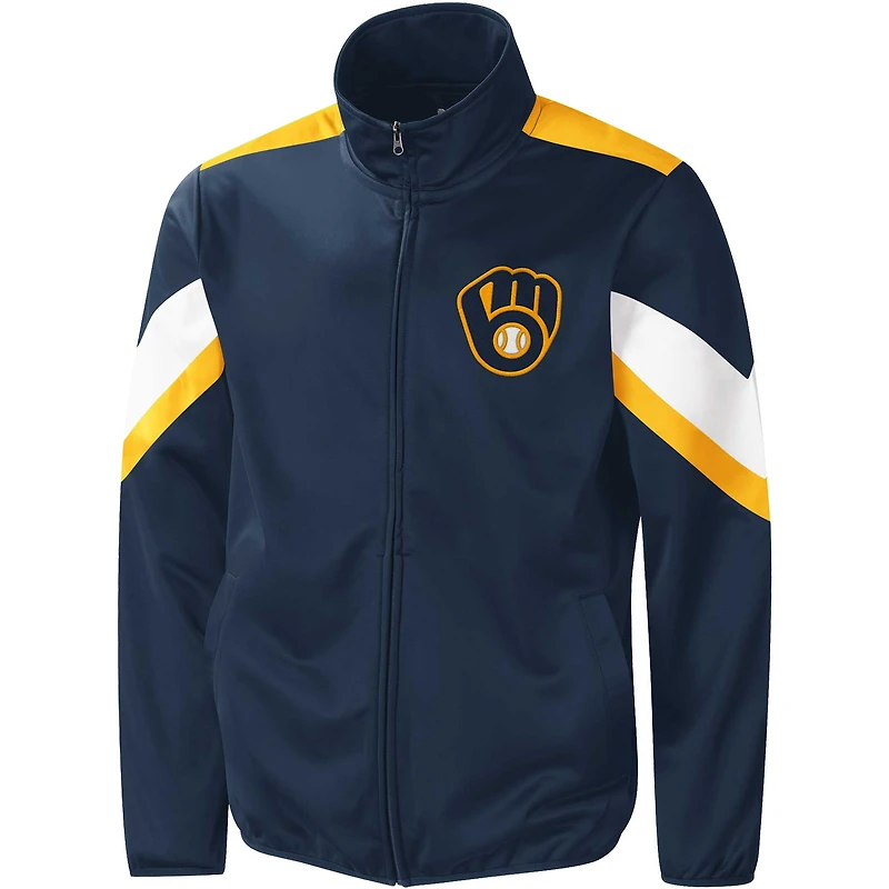 Veste à glissière pleine longueur G-III Sports by Carl Banks pour hommes, bleu marine, Milwaukee Brewers