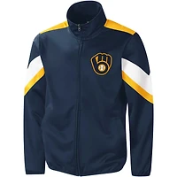 Veste à glissière pleine longueur G-III Sports by Carl Banks pour hommes, bleu marine, Milwaukee Brewers