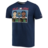 T-shirt à trois mélanges hommage Christian Yelich et Lorenzo Cain pour hommes, bleu marine, Milwaukee Brewers MLB Jam