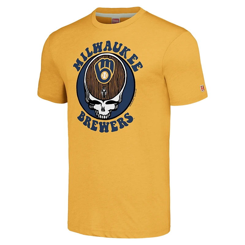 T-shirt triple mélange Hommage Gold Milwaukee Brewers Grateful Dead pour hommes