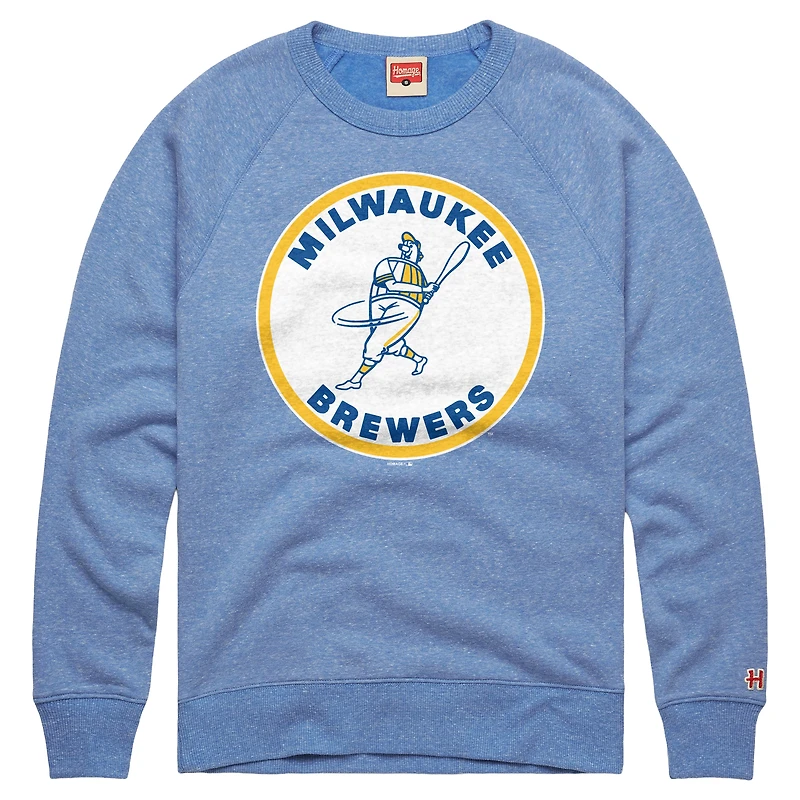 Sweat-shirt raglan pour homme Homage Powder Blue Milwaukee Brewers Cooperstown Collection en mélange de trois matières