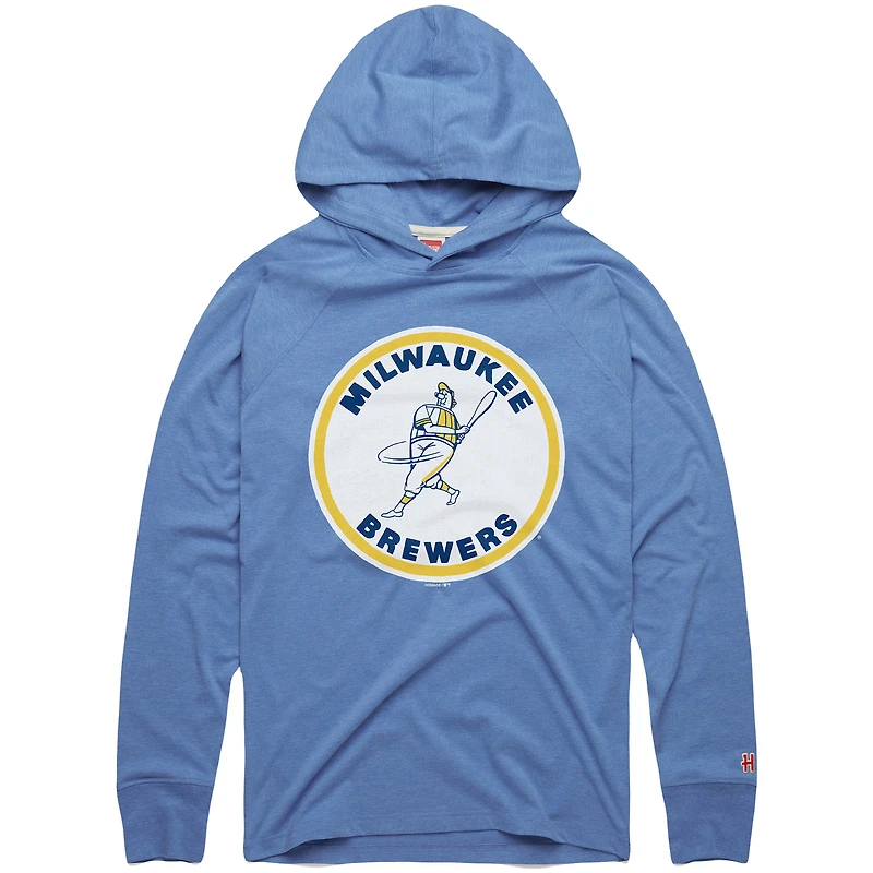 Men's Homage Powder Blue Milwaukee Brewers Lightweight Raglan Tri-Blend Pullover Hoodie
