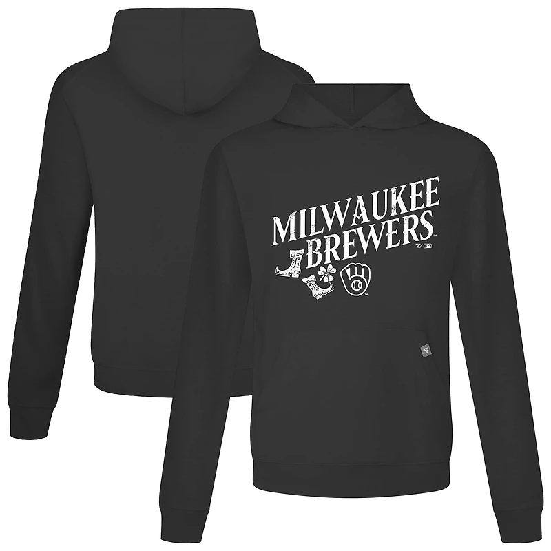 Men's Levelwear Black Milwaukee Brewers St. Patrick's Day Relay Boots Pullover Hoodie