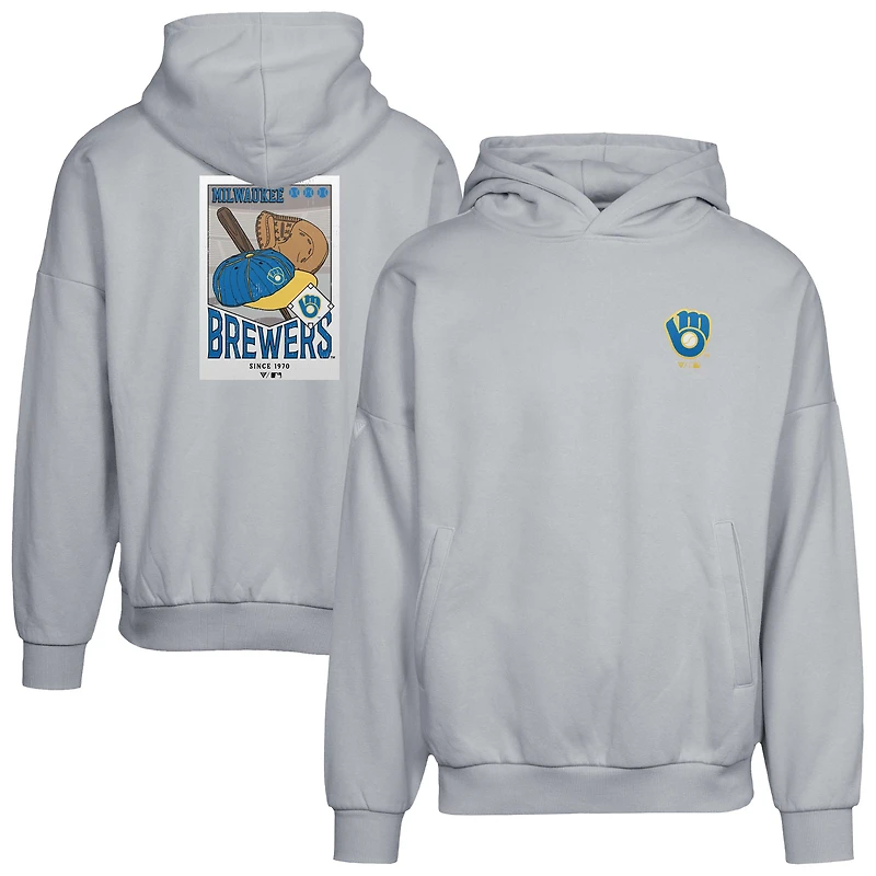 Men's Levelwear  Gray Milwaukee Brewers Contact Pro Card Pullover Hoodie