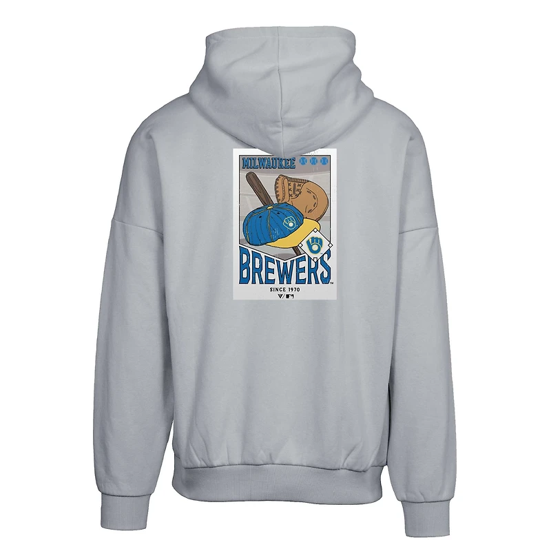 Men's Levelwear  Gray Milwaukee Brewers Contact Pro Card Pullover Hoodie