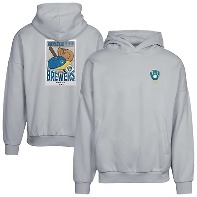Men's Levelwear  Gray Milwaukee Brewers Contact Pro Card Pullover Hoodie