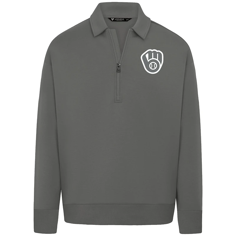Men's Levelwear Gray Milwaukee Brewers Luxe Signature Quarter-Zip Pullover
