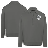 Men's Levelwear Gray Milwaukee Brewers Luxe Signature Quarter-Zip Pullover