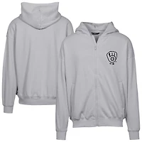 Men's Levelwear  Gray Milwaukee Brewers Oversized Uphill Digital Camo Full-Zip Hoodie