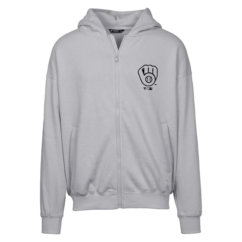 Men's Levelwear  Gray Milwaukee Brewers Oversized Uphill Digital Camo Full-Zip Hoodie