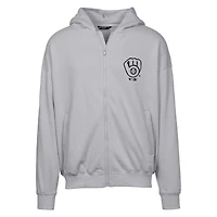 Men's Levelwear  Gray Milwaukee Brewers Oversized Uphill Digital Camo Full-Zip Hoodie