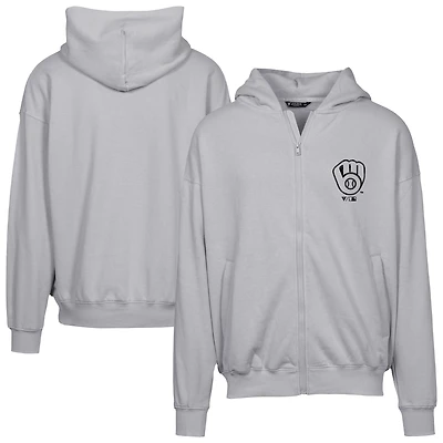 Men's Levelwear  Gray Milwaukee Brewers Oversized Uphill Digital Camo Full-Zip Hoodie