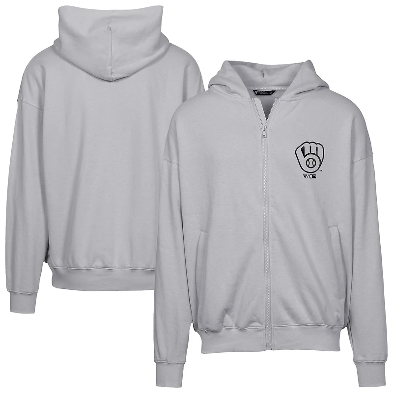 Men's Levelwear Gray Milwaukee Brewers Oversized Uphill Digital Camo Full-Zip Hoodie