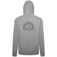 Men's Levelwear Gray Milwaukee Brewers Podium Banner Arch Full-Zip Hoodie