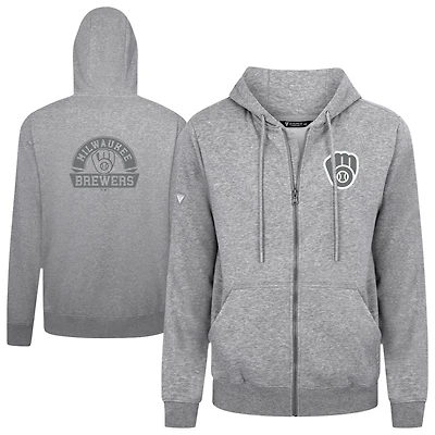 Sweat à capuche zippé gris Levelwear pour homme avec logo Podium Banner Arch des Milwaukee Brewers