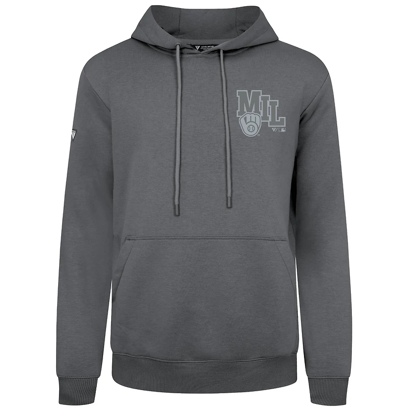 Men's Levelwear Gray Milwaukee Brewers Podium Valiant Pullover Hoodie