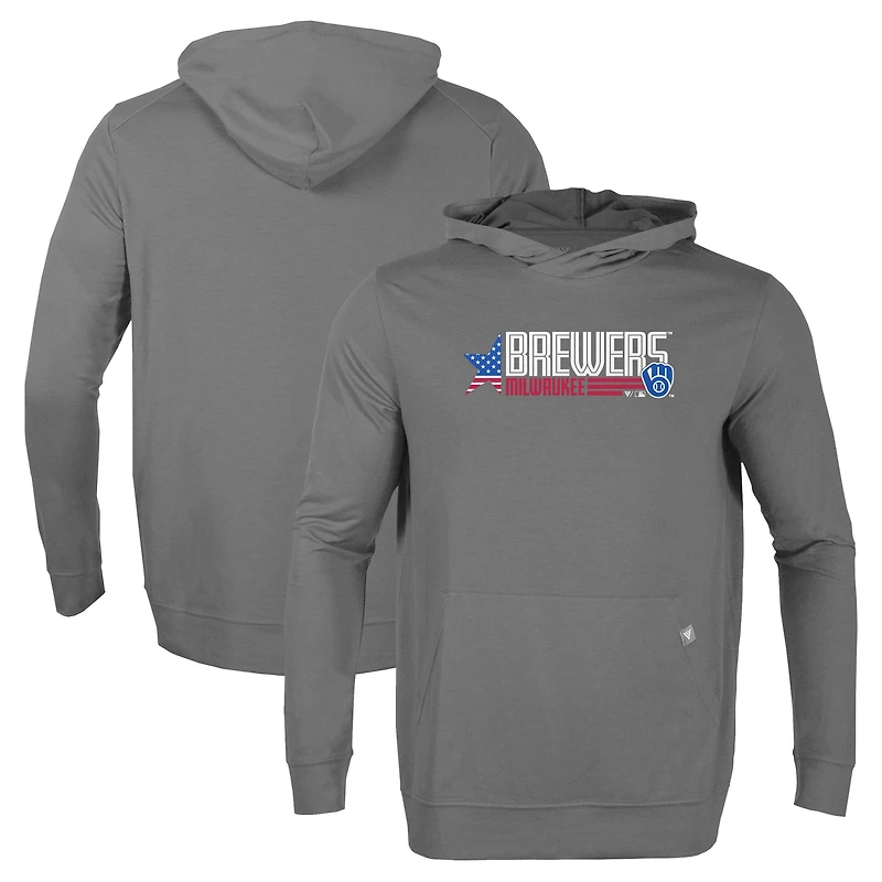 Men's Levelwear Gray Milwaukee Brewers Relay Aviation Pullover Hoodie