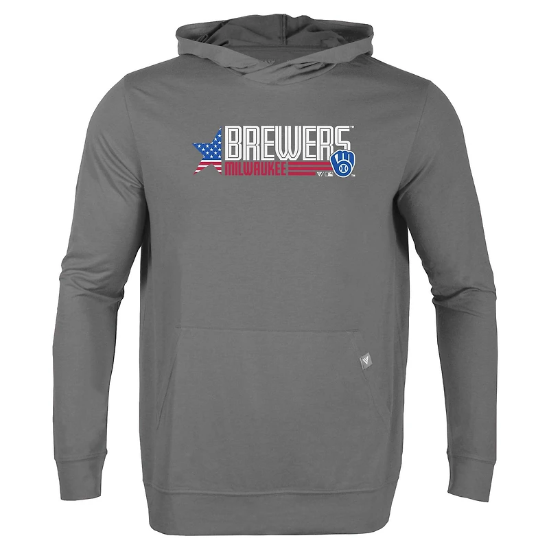 Men's Levelwear Gray Milwaukee Brewers Relay Aviation Pullover Hoodie