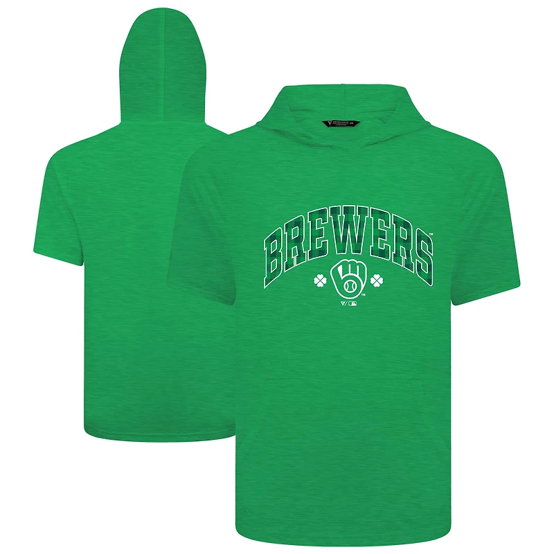 Sweat à capuche manches courtes et carreaux Phase de la Saint-Patrick des Milwaukee Brewers pour hommes Levelwear Green