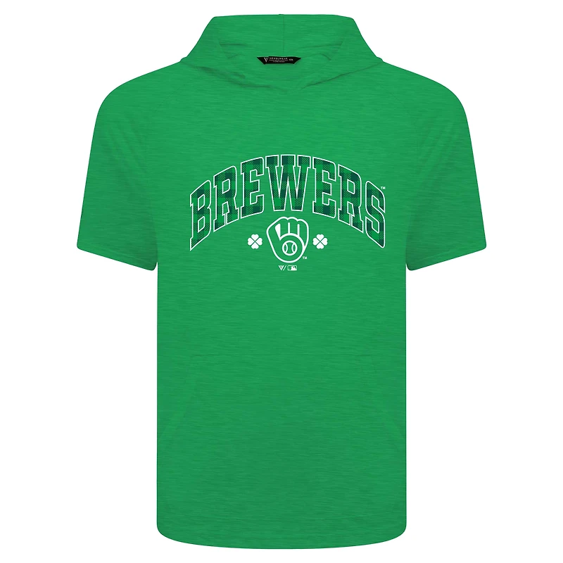 Sweat à capuche manches courtes et carreaux Phase de la Saint-Patrick des Milwaukee Brewers pour hommes Levelwear Green