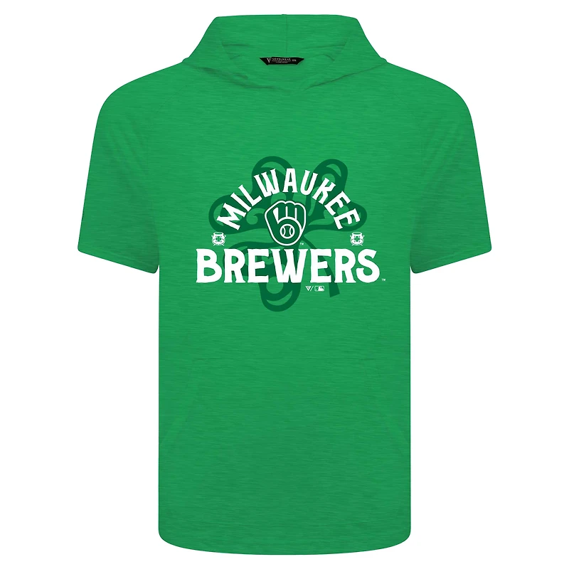 T-shirt à capuche manches courtes et imprimé Shamrock de la Saint-Patrick des Milwaukee Brewers pour homme Levelwear