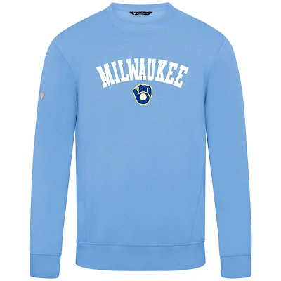 Men's Levelwear Light Blue Milwaukee Brewers Zane Felt Arch Pullover Sweatshirt