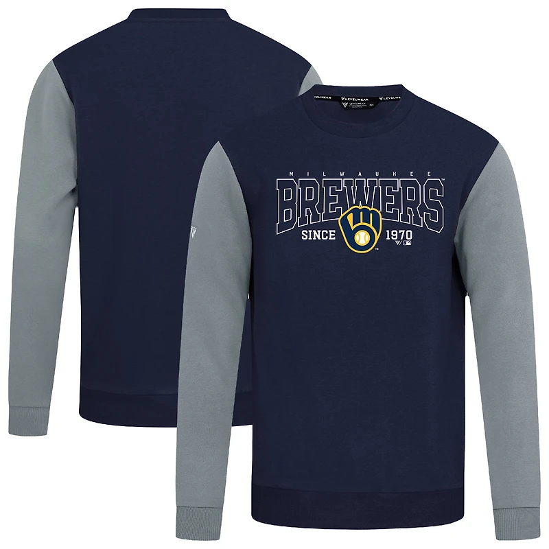 Men's Levelwear Navy Milwaukee Brewers Accolade Ultimate Textbook Pullover Sweatshirt