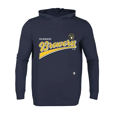 Men's Levelwear Navy Milwaukee Brewers Relay Vintage Team 2.0 Pullover Hoodie